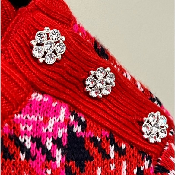 Crown & Ivy women’s size large red plaid pullover sweater rhinestone shoulders - Picture 3 of 11